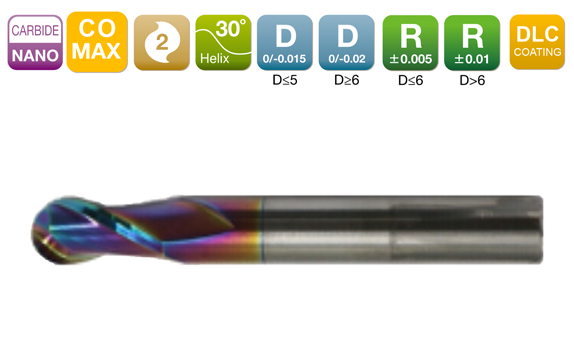 CO-MAX Ball End Mill 2-Flute 30°
